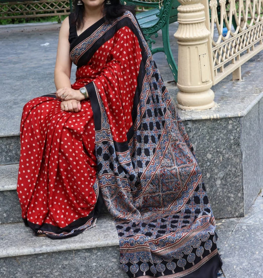 BANDHANI PRINTED AJRAKH SAREE