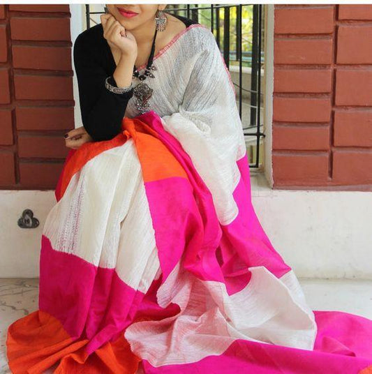 Multi Color Pure Cotton Linen Saree